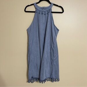 ANDREE By Unit Suede Pom Pom Blue Dress‎ NWT size large